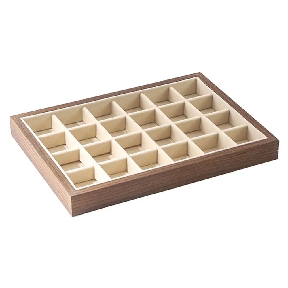 Walnut Wood Wooden Jewelry Display Tray American Style Velvet Lining Velvet Walnut Storage Box Multi-Compartment Dustproof