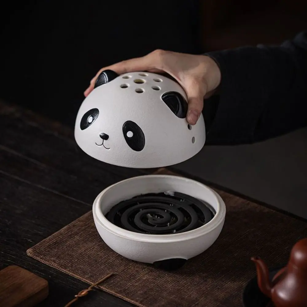 Cute Panda Mosquito Incense Rack Ceramic Anti Scalding Mosquito Coil Holder Portable Sandalwood Incense Burner