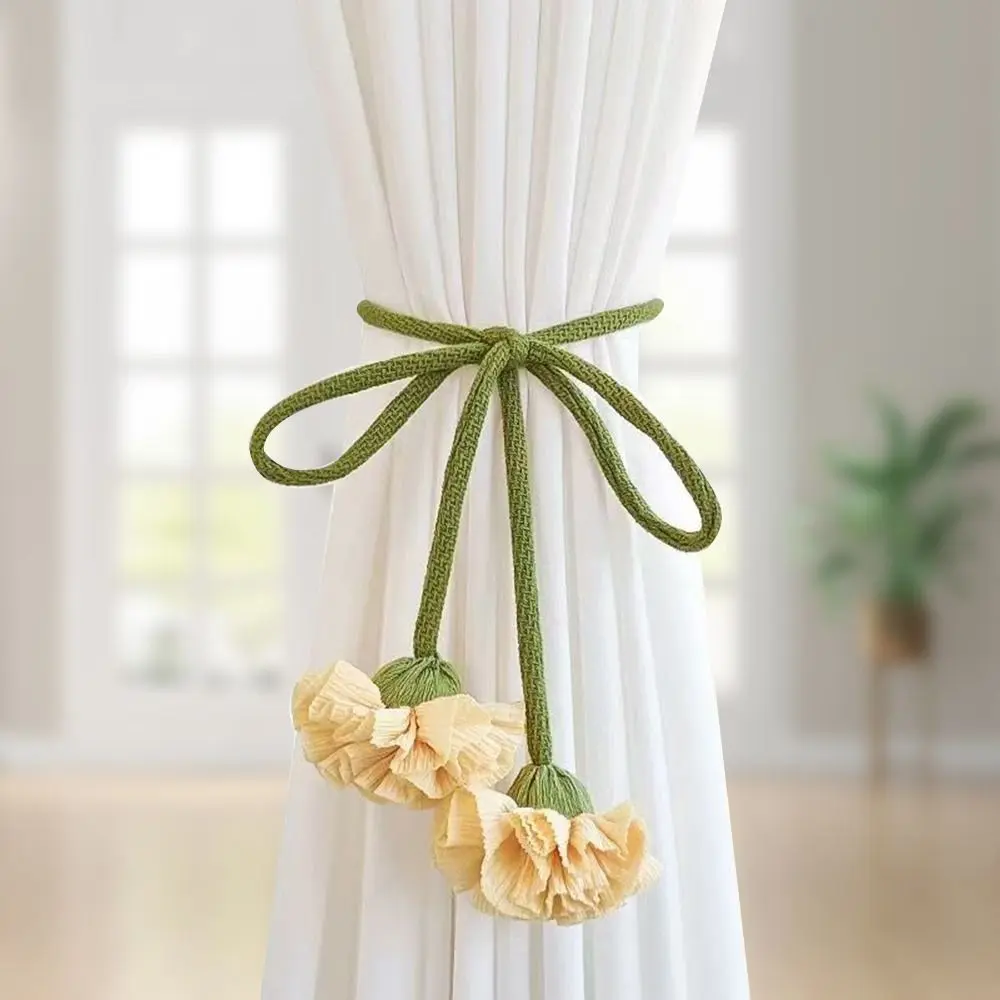 Elastic Band Curtain Tieback Flower Shape Adjustable Window Curtain Buckles No Punching Tassels Curtain Rope Holders Living Room