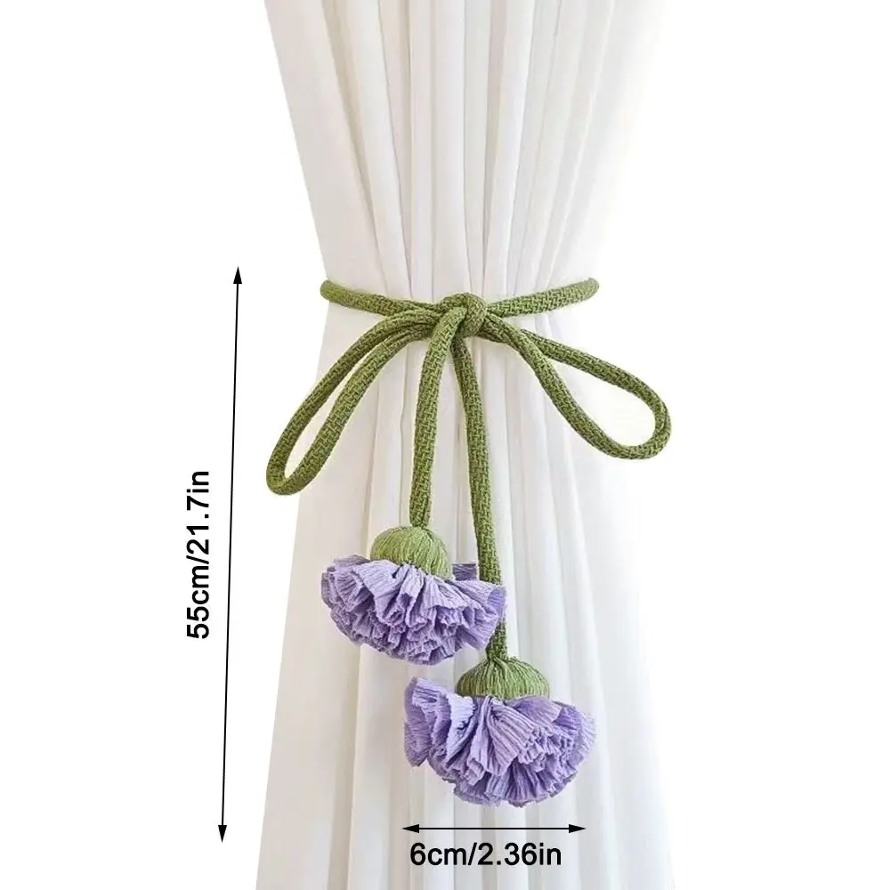 Elastic Band Curtain Tieback Flower Shape Adjustable Window Curtain Buckles No Punching Tassels Curtain Rope Holders Living Room