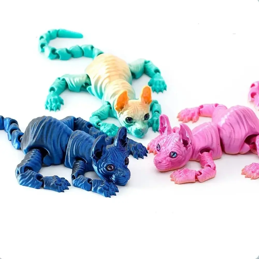 Plastic 3D Printed Sphynx Cat Model Solid Color Movable Sphynx Cat Action Figurine Multi-jointed Articulated Animal Figurine