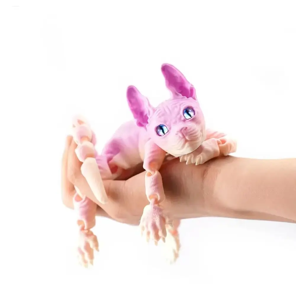 Plastic 3D Printed Sphynx Cat Model Solid Color Movable Sphynx Cat Action Figurine Multi-jointed Articulated Animal Figurine