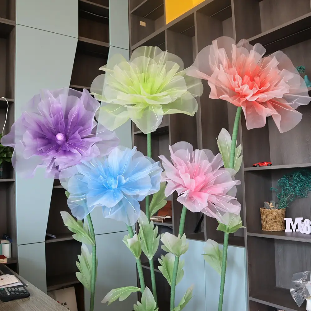 40cm Artificial Rose Blossoms Giant Gauze 3D Fluffy Petals Fake Flowers Floor Display Large Flower Head Simulated Rose Outdoor