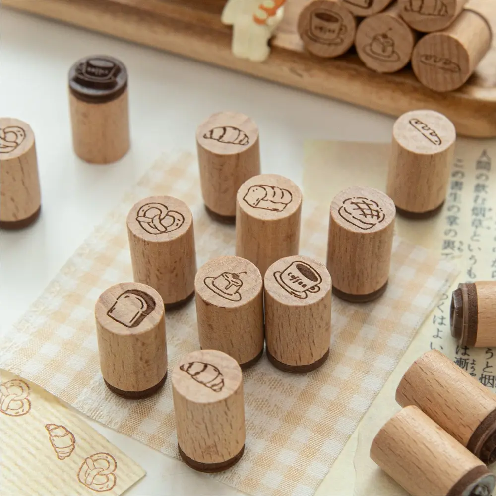 Cute Vintage Coffee Bread Stamp Rubber Bottle Shape Wooden Stamp Scrapbooking Seal Student