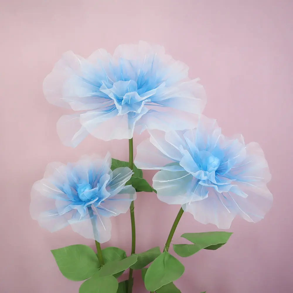 40cm Artificial Rose Blossoms Giant Gauze 3D Fluffy Petals Fake Flowers Floor Display Large Flower Head Simulated Rose Outdoor