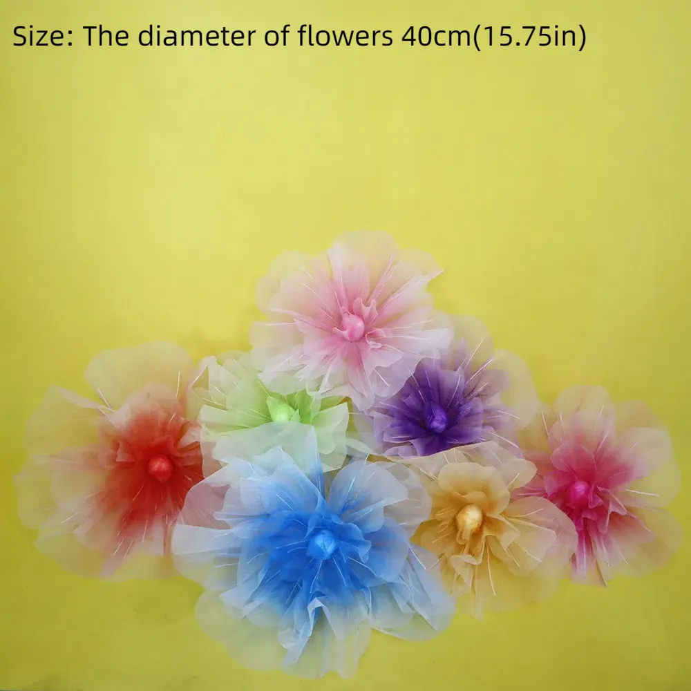 40cm Artificial Rose Blossoms Giant Gauze 3D Fluffy Petals Fake Flowers Floor Display Large Flower Head Simulated Rose Outdoor