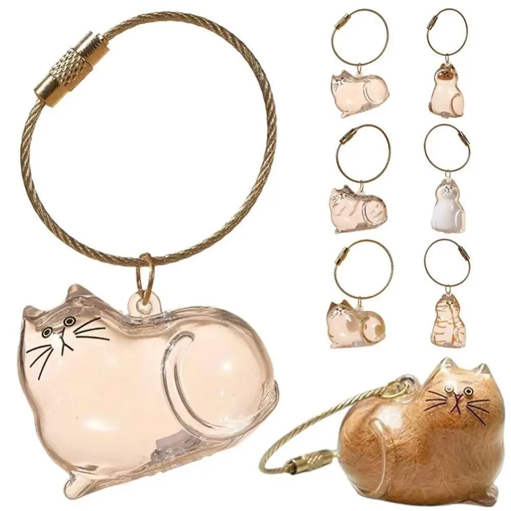 Small Ornaments Cat Fur Storage Pendant Cute Cat Shaped Transparent Container Stylish Keychain DIY Accessories