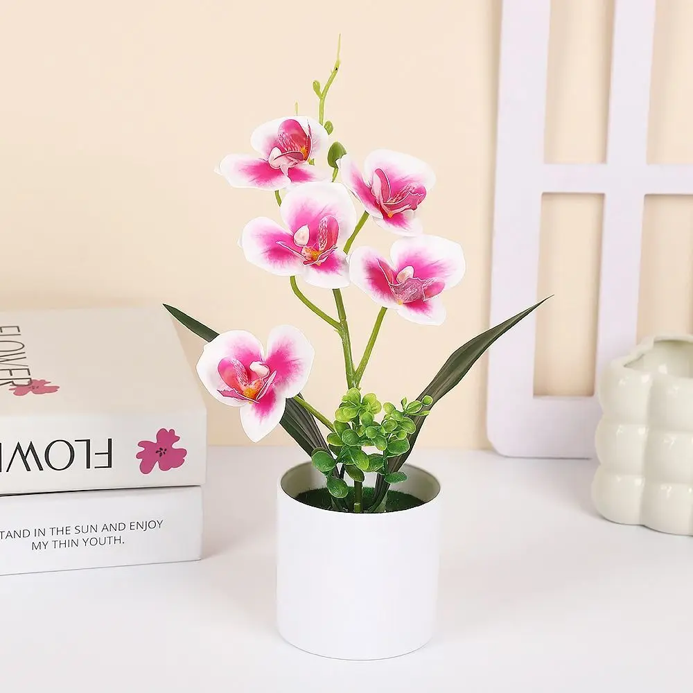 Multicolor Butterfly Orchid Artificial Flower Accessories White Flowerpot Simulation Bonsai Plastic No-fading