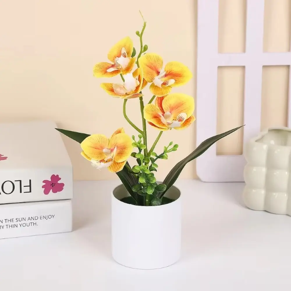 Multicolor Butterfly Orchid Artificial Flower Accessories White Flowerpot Simulation Bonsai Plastic No-fading