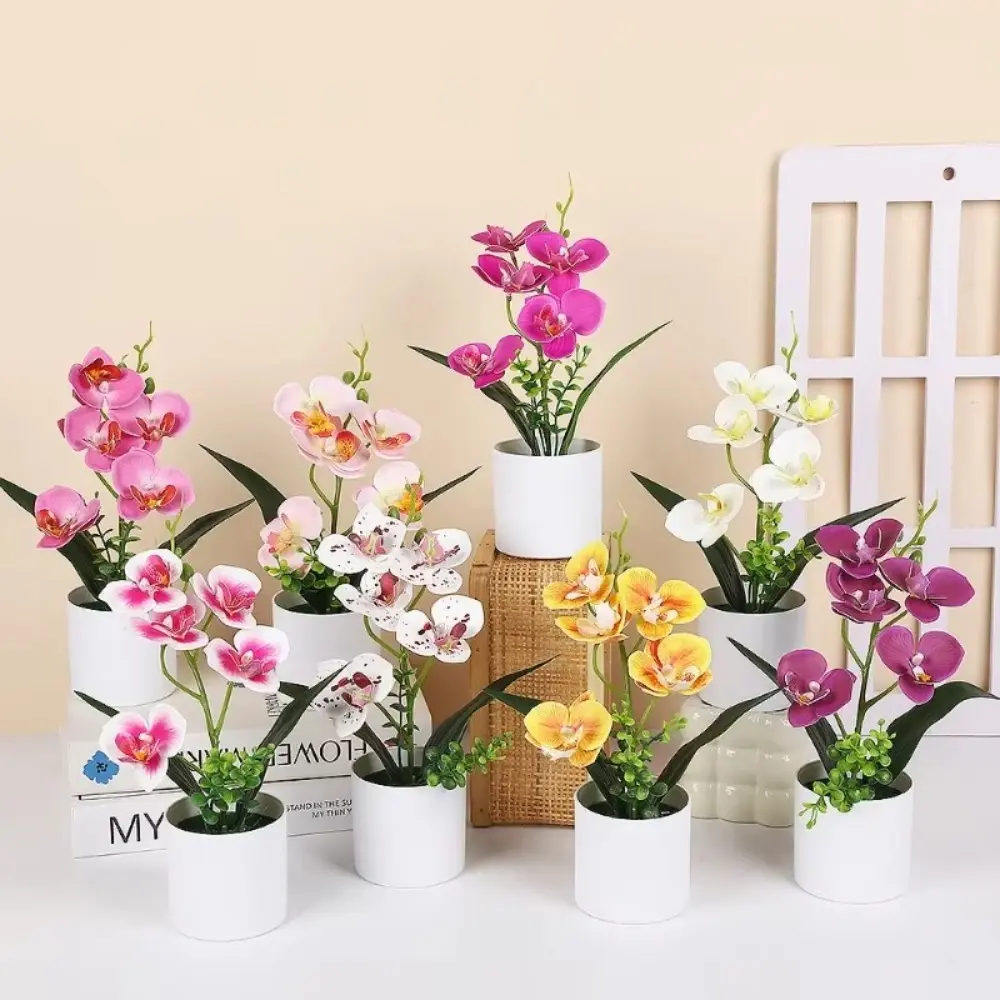 Multicolor Butterfly Orchid Artificial Flower Accessories White Flowerpot Simulation Bonsai Plastic No-fading