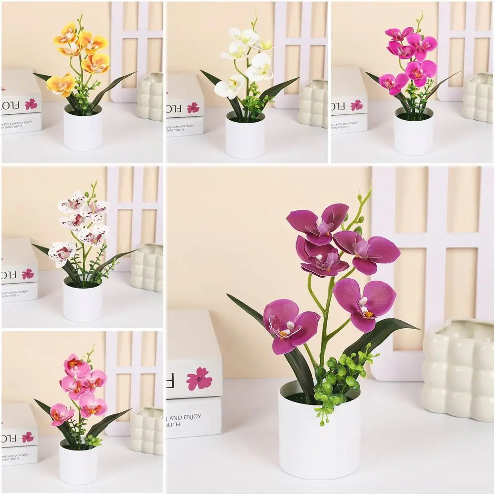 Multicolor Butterfly Orchid Artificial Flower Accessories White Flowerpot Simulation Bonsai Plastic No-fading