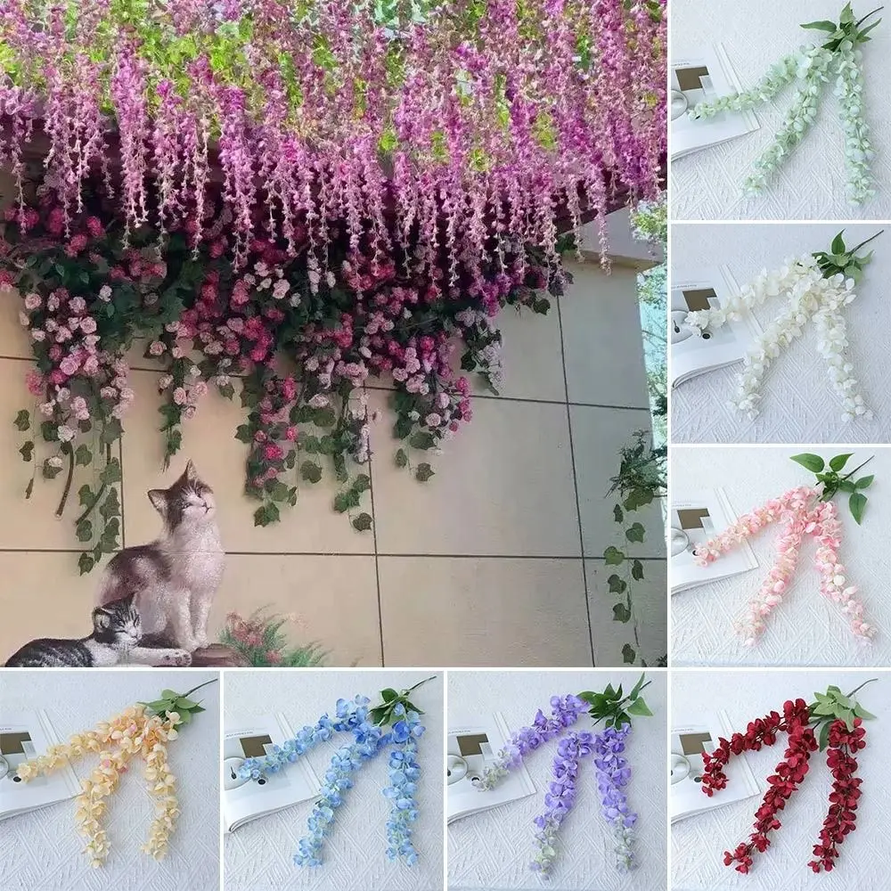 3 Fork Artificial Flower Vine 60cm Long Bushy Petals Hanging Rattan Flower Green Leaves Multicolor Simulation Wisteria Flower