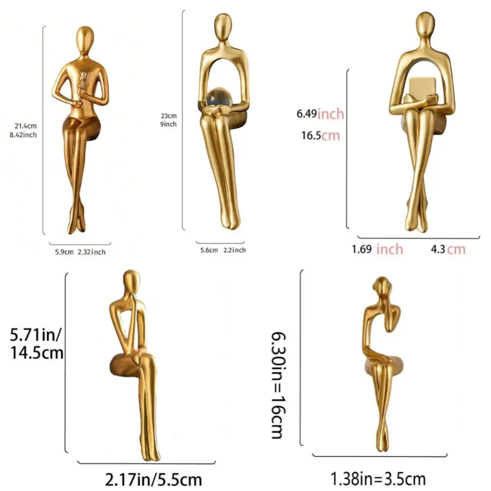 New Resin Human Body Art Ornament Abstract Design Thinking Reading Man Figure Statue Golden Finish Desktop Ornament Home Decor