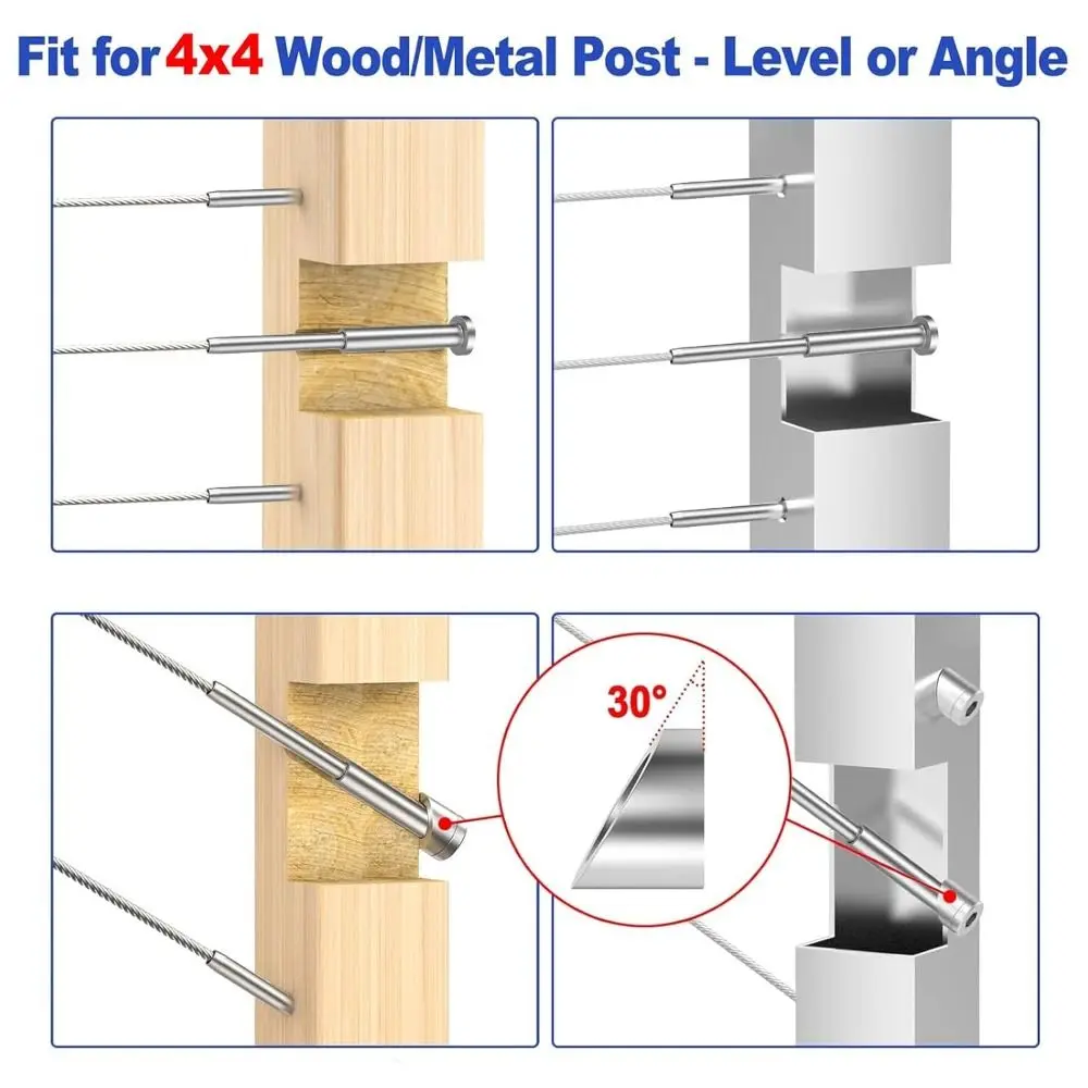 New Invisible Cable Railing Receiver Stainless Steel 1/8" Swage Stud End Cable Railing Hardware Wood/Metal Post
