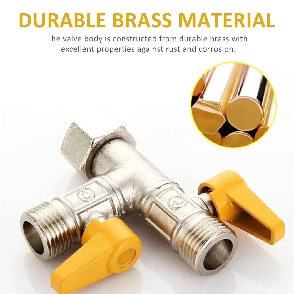Brass Faucet Diverter Valve Thickened 1/2" Hose Barb Shower Diverter Valve 1-In 2-Out Nipple Adapter Shut Off Valve Shower Head