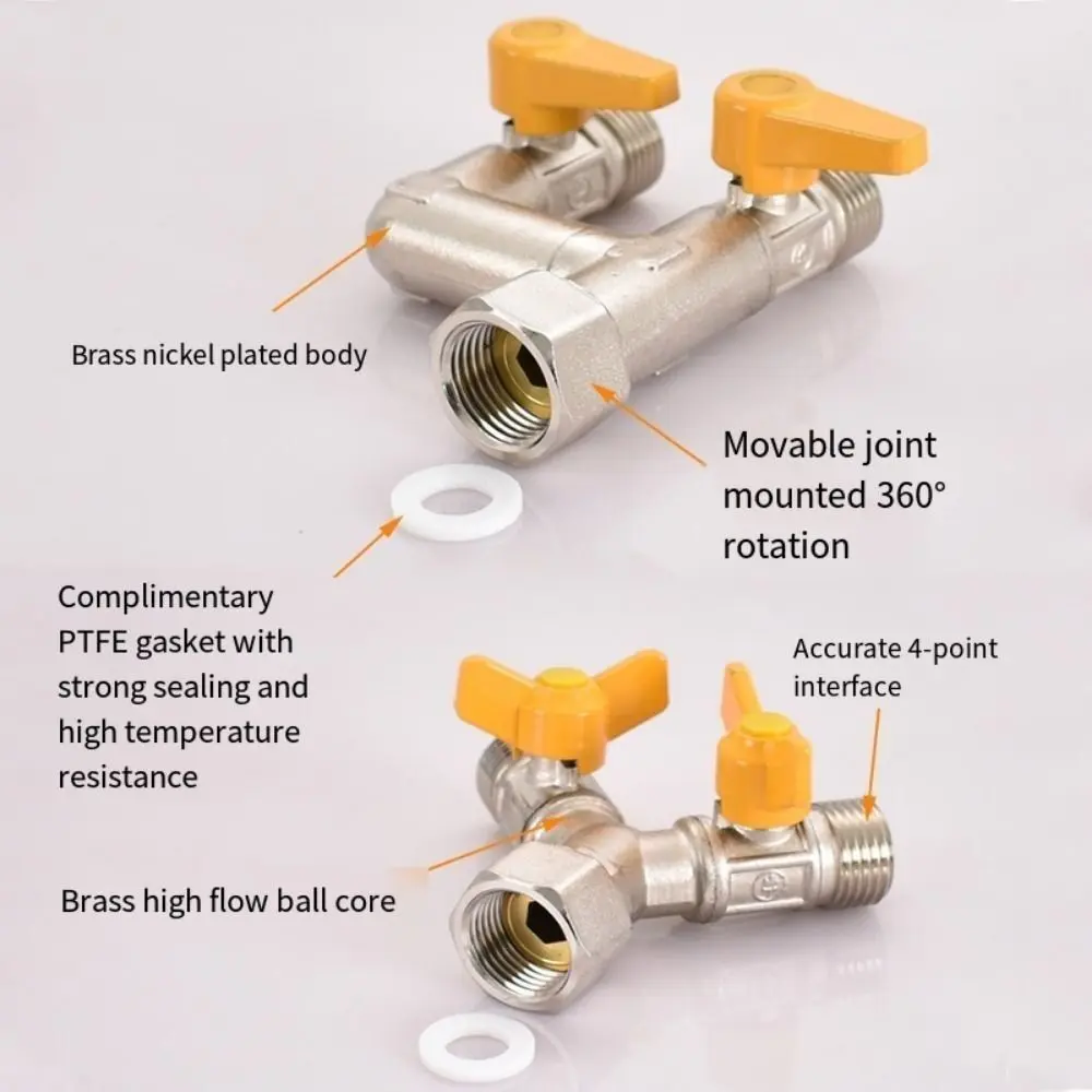 Brass Faucet Diverter Valve Thickened 1/2" Hose Barb Shower Diverter Valve 1-In 2-Out Nipple Adapter Shut Off Valve Shower Head
