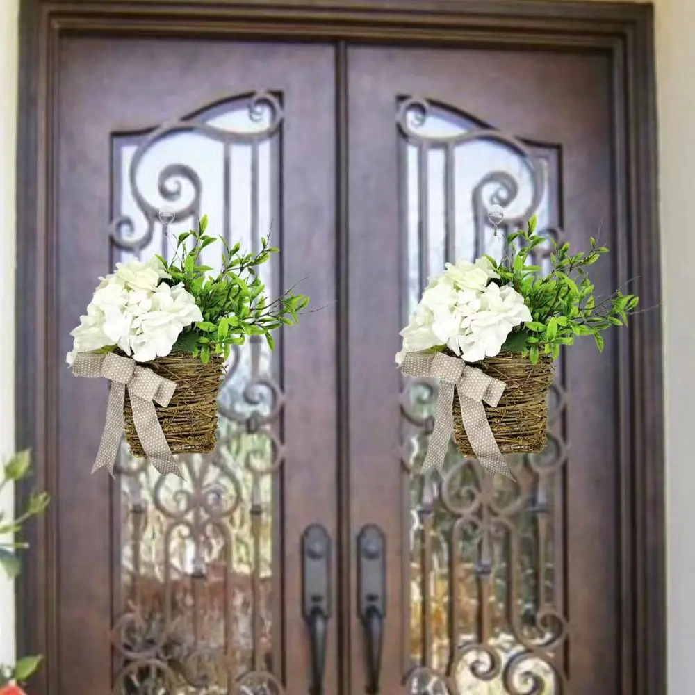 New Artificial Hydrangea Door Hanger Multicolor Handmade Artificial Garland Fake Flower Door Hanging Basket Front Door Decor