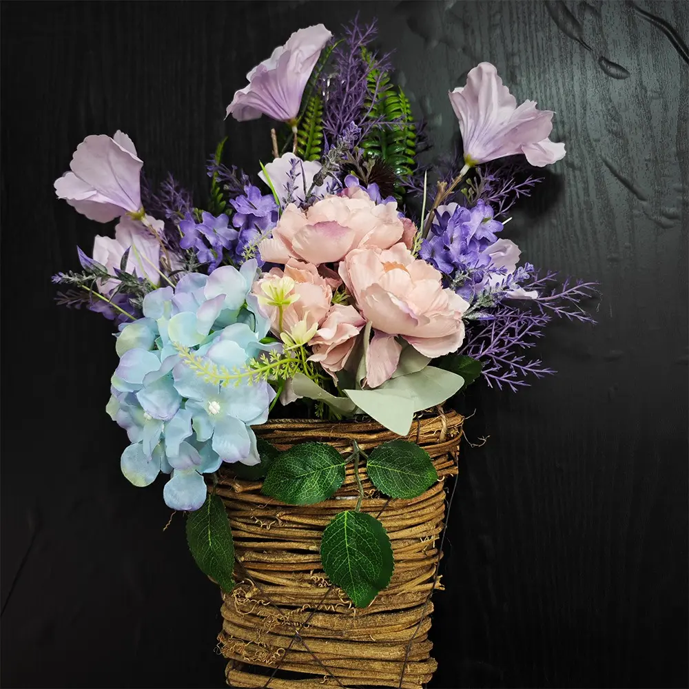 New Artificial Hydrangea Door Hanger Multicolor Handmade Artificial Garland Fake Flower Door Hanging Basket Front Door Decor