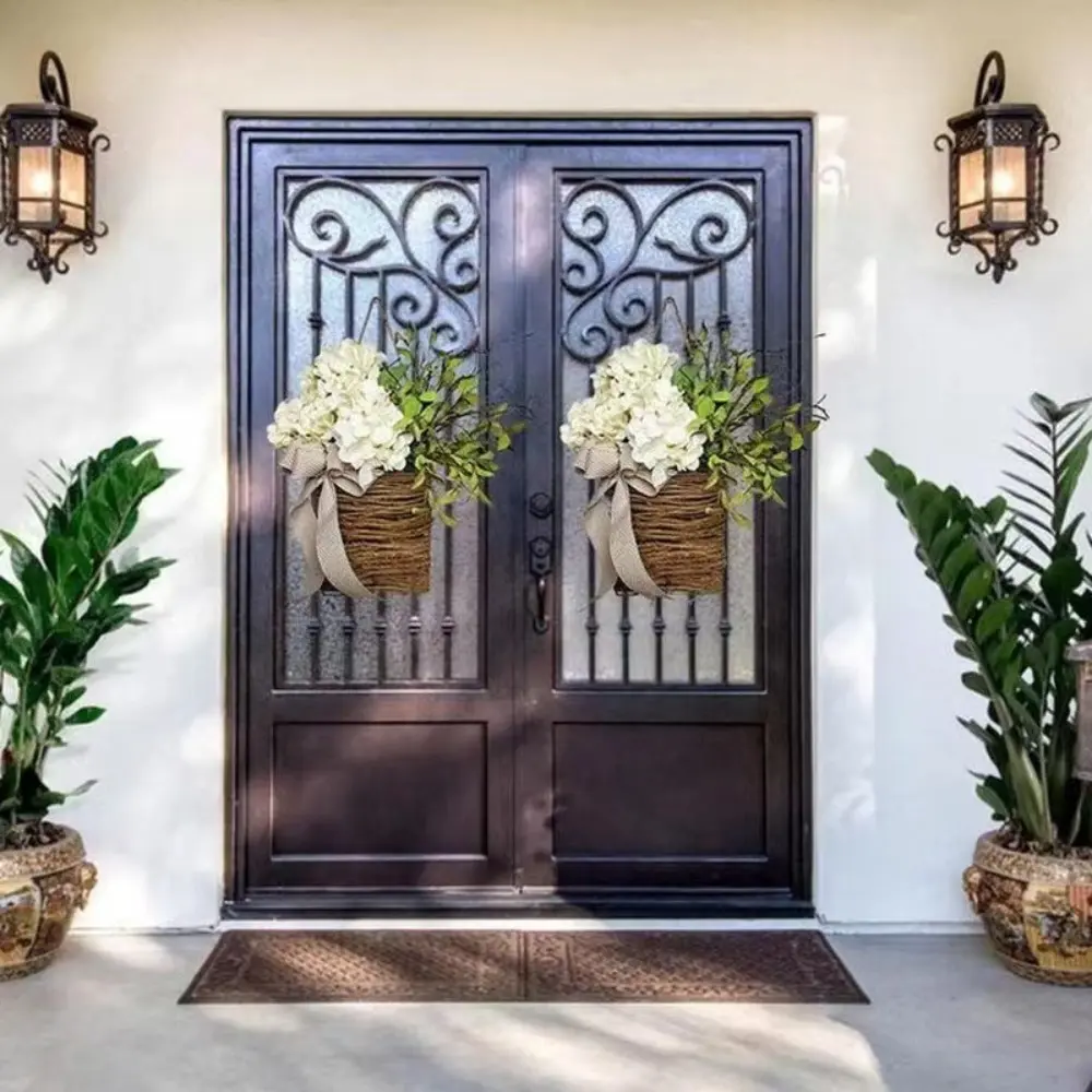 New Artificial Hydrangea Door Hanger Multicolor Handmade Artificial Garland Fake Flower Door Hanging Basket Front Door Decor