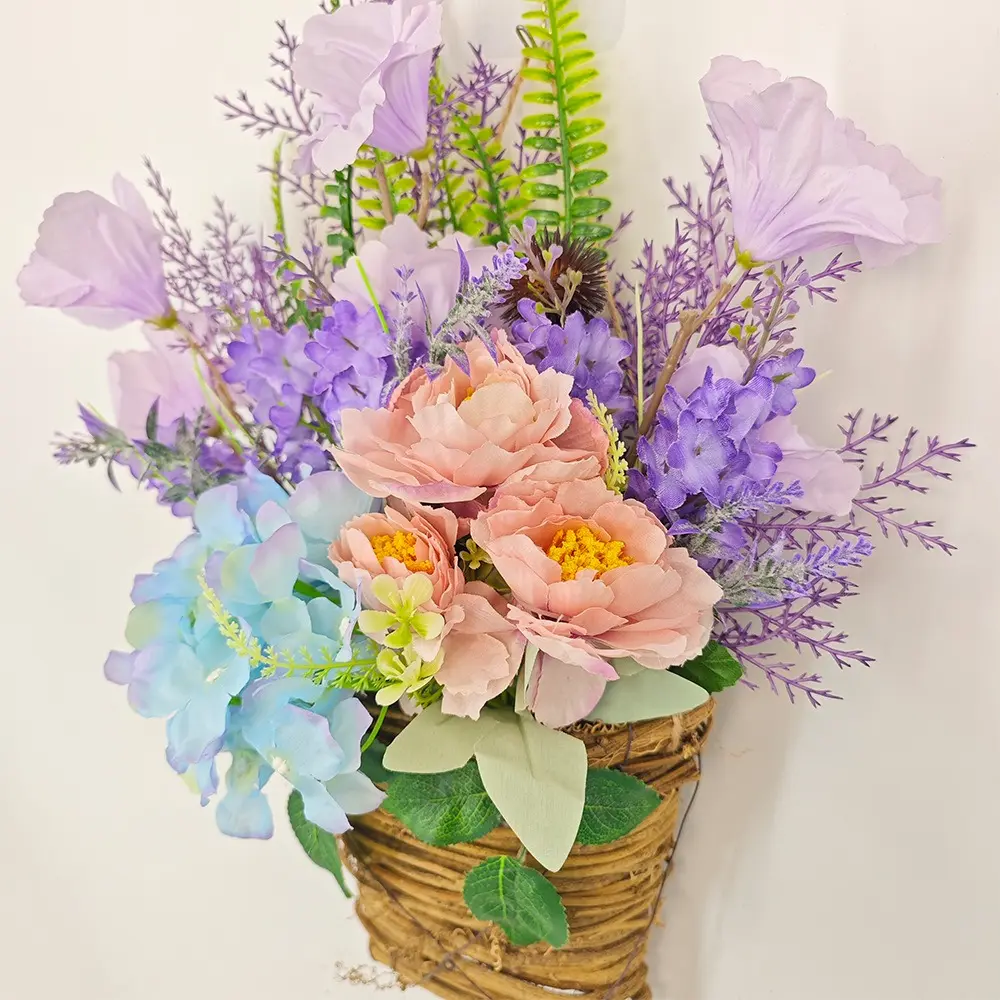 New Artificial Hydrangea Door Hanger Multicolor Handmade Artificial Garland Fake Flower Door Hanging Basket Front Door Decor