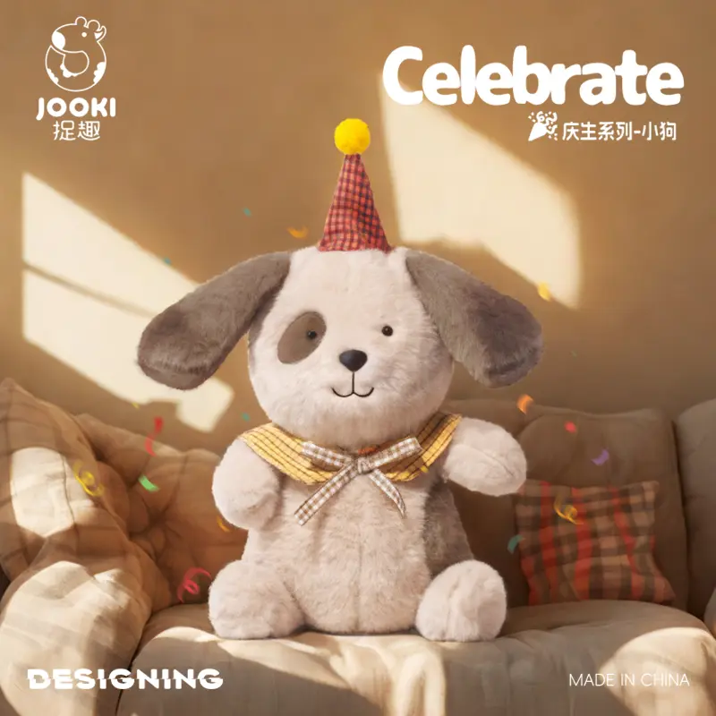 Cute Soft Fluffy Birthday Hat Bear Puppy Cats Lamb Stuffed Toy Girlfriend Valentine's Day Gift Kid Birthday Gift Sleep Partner