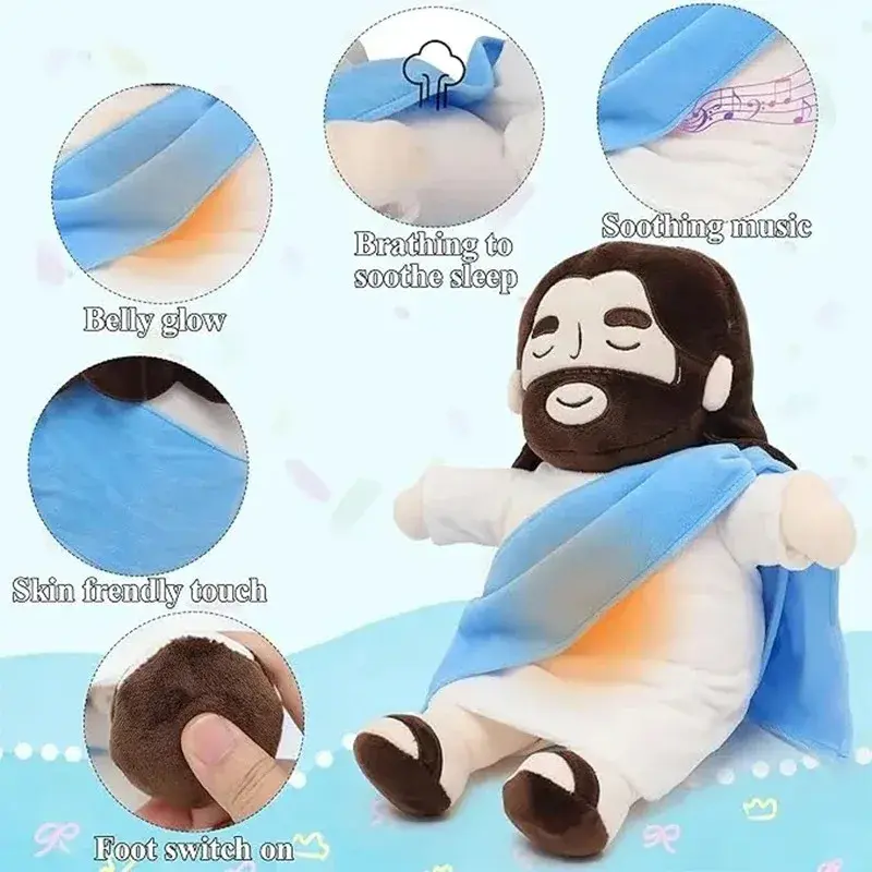 38CM Breathing Jesus Plush Toy Baby Soothing Jesus Doll Four-gear Adjustment Children Sleep Music Companion Kids Christmas Gifts