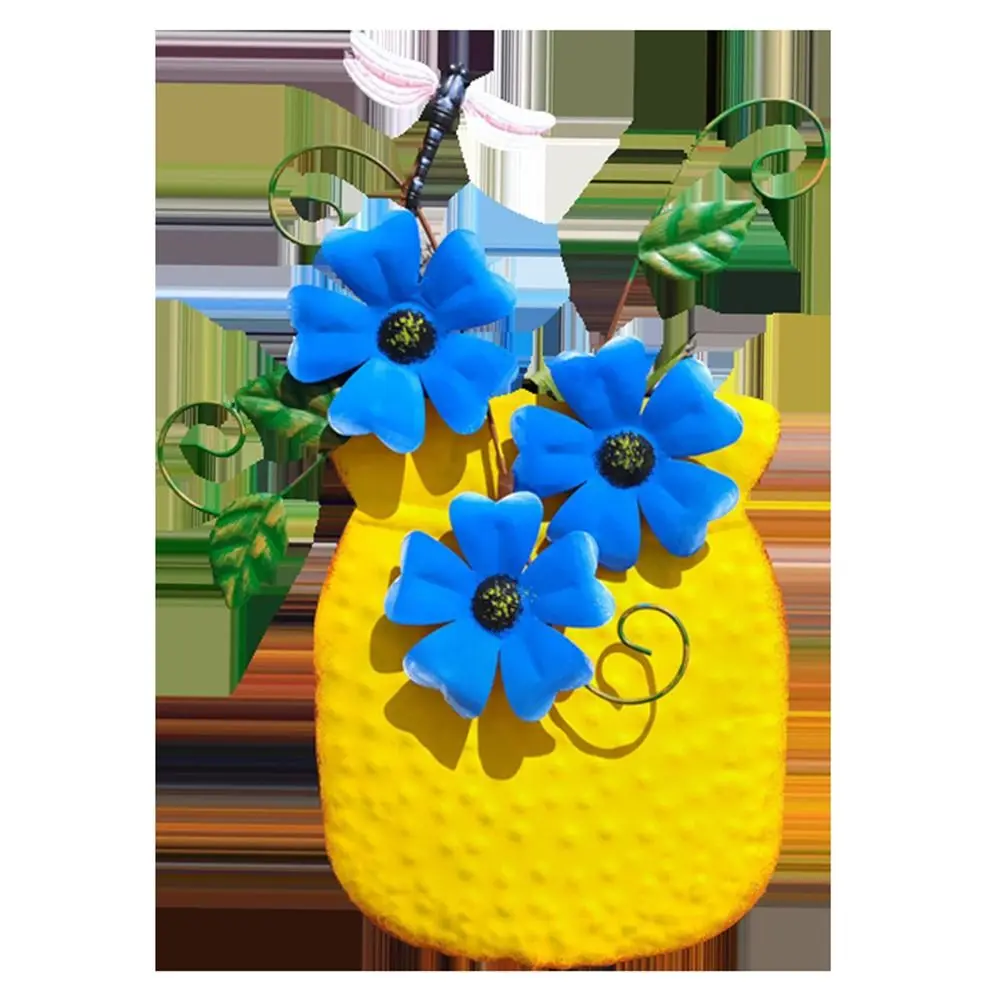 Balcony Hand-Painted Metal Flower Vase Rustic Outdoor Wall Sculpture Home American Style Wall Hanging for Garden Fence Patio