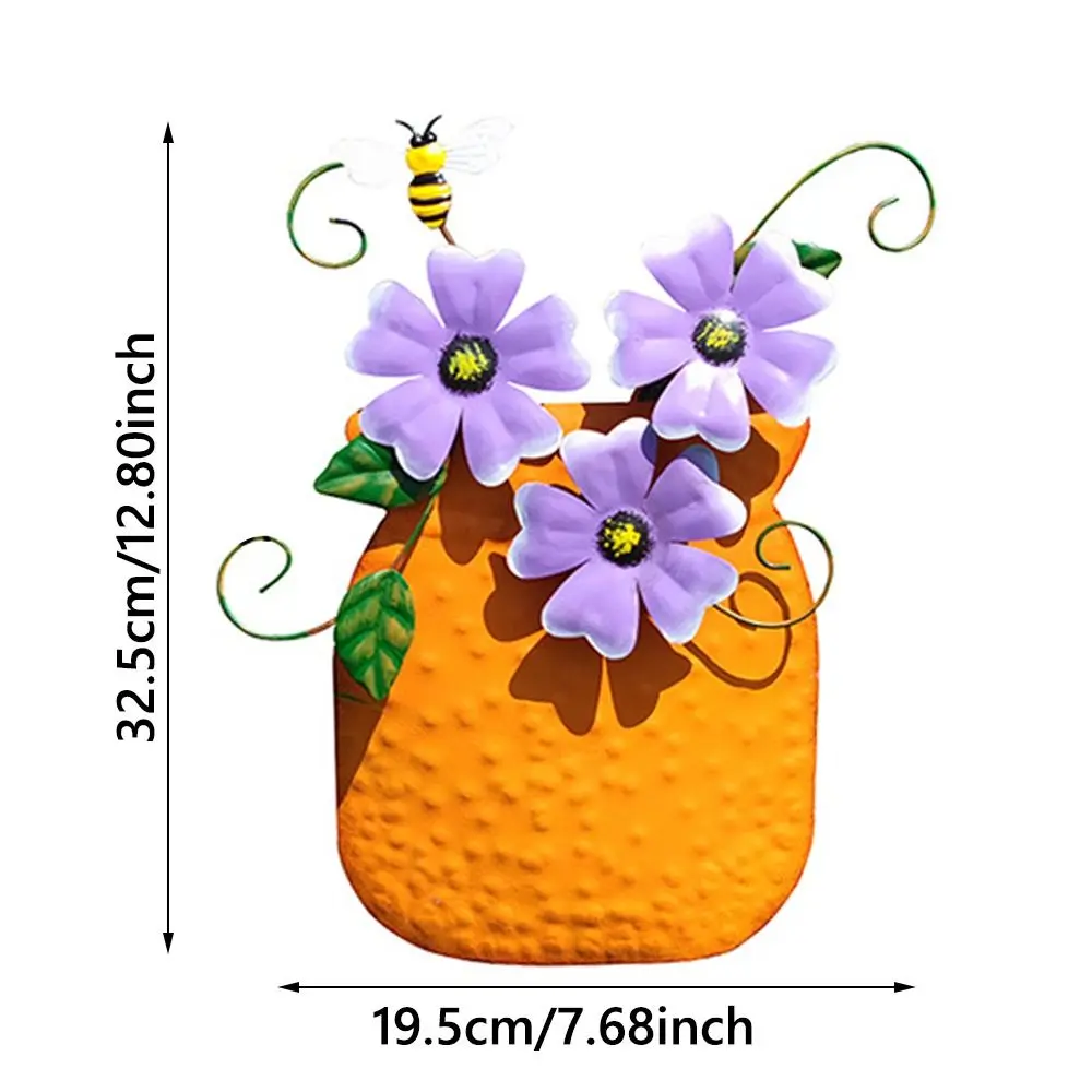 Balcony Hand-Painted Metal Flower Vase Rustic Outdoor Wall Sculpture Home American Style Wall Hanging for Garden Fence Patio