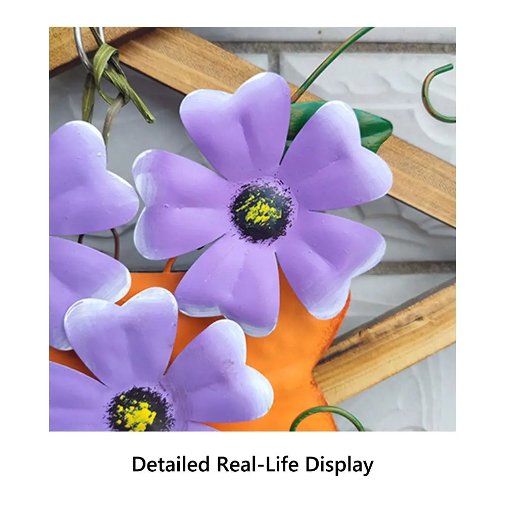 Balcony Hand-Painted Metal Flower Vase Rustic Outdoor Wall Sculpture Home American Style Wall Hanging for Garden Fence Patio