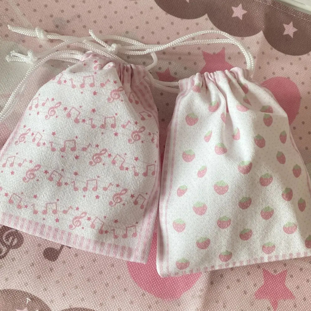 New Strawberry Musical Note Drawstring Bag Canvas Large Capacity Coin Purse Gift Cartoon Makeup Storage Pouch