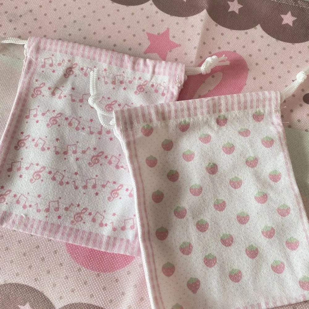 New Strawberry Musical Note Drawstring Bag Canvas Large Capacity Coin Purse Gift Cartoon Makeup Storage Pouch