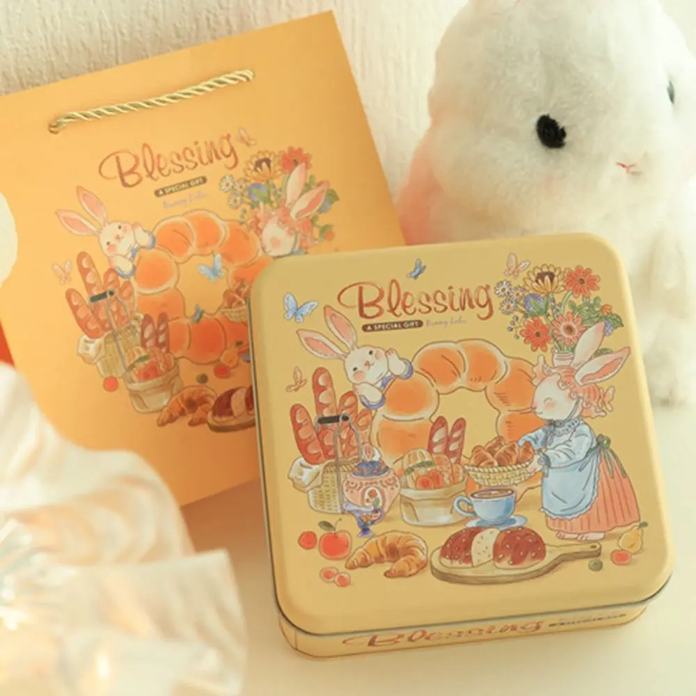 High Quality Cartoon Rabbit Iron Box Square Multicolor Metal Storage Box 17*17*6cm with Lid Gift Box Money Contain
