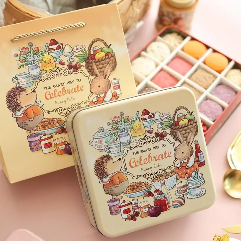 High Quality Cartoon Rabbit Iron Box Square Multicolor Metal Storage Box 17*17*6cm with Lid Gift Box Money Contain