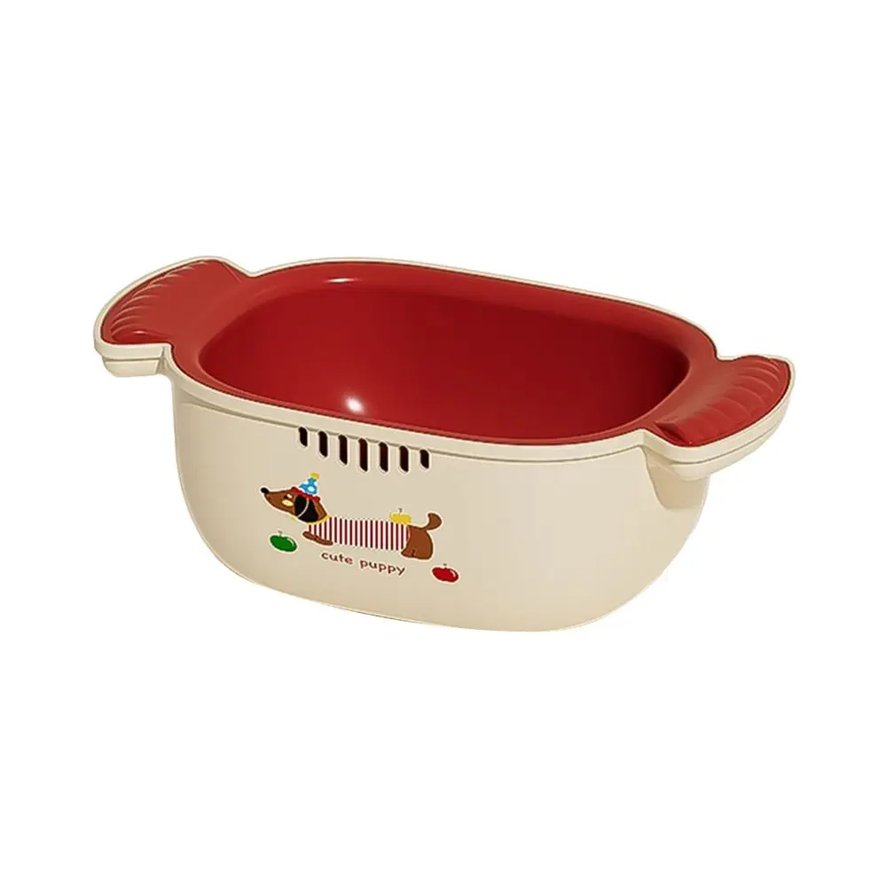 Dopamine Double Layer Drain Basket Space-saving Stackable Fruit Storage Basket Cute Handle Large Capacity Kitchen Fruit Tray
