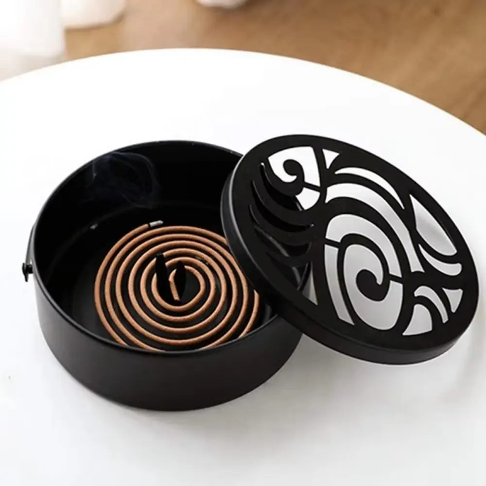 Metal Mosquito Coil Holder Hanging with Lid Mosquito Repellent Box Fireproof Hollow Out Mosquito Coil Box Sandalwood Plate