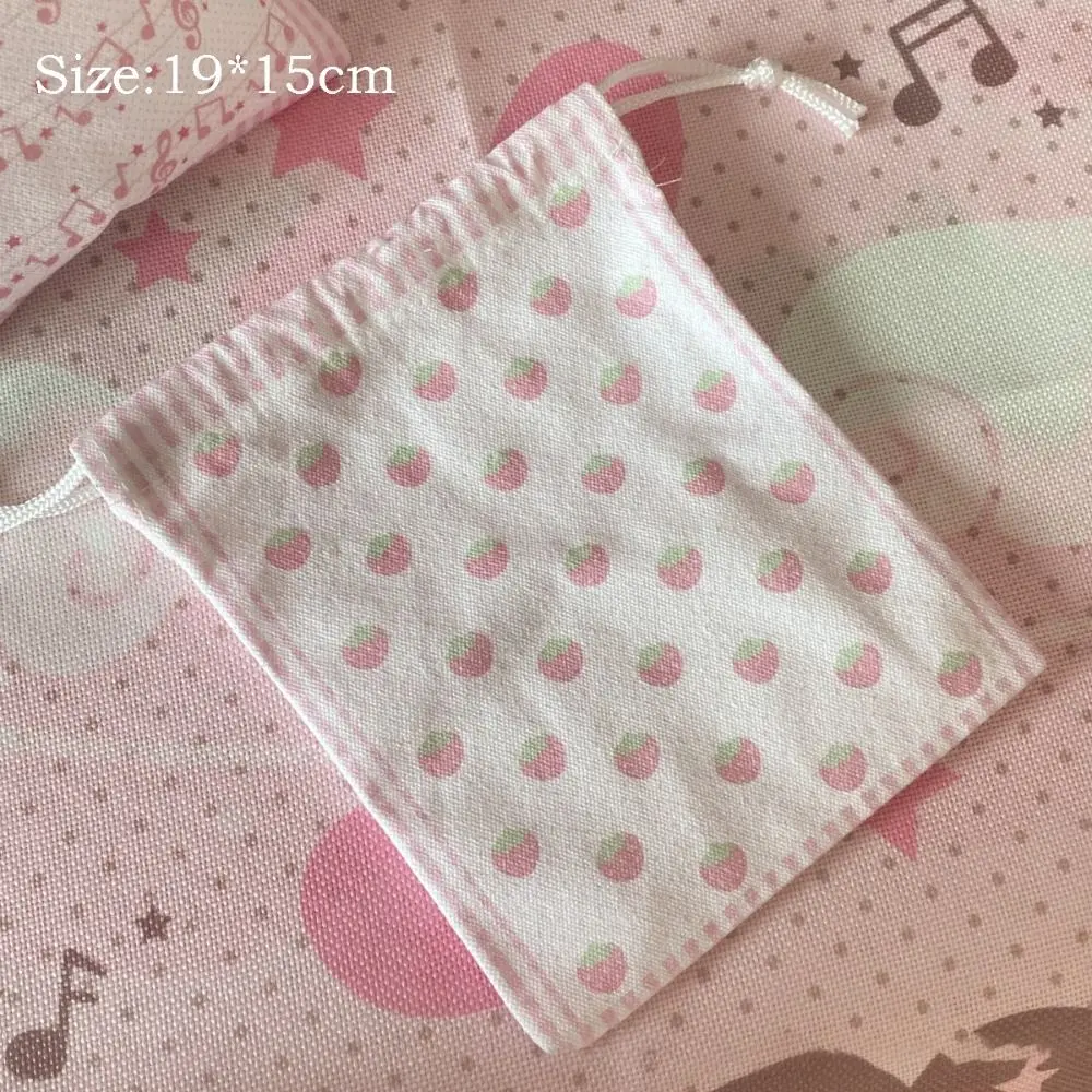 New Strawberry Musical Note Drawstring Bag Canvas Large Capacity Coin Purse Gift Cartoon Makeup Storage Pouch