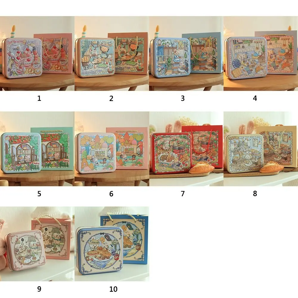 High Quality Cartoon Rabbit Iron Box Square Multicolor Metal Storage Box 17*17*6cm with Lid Gift Box Money Contain