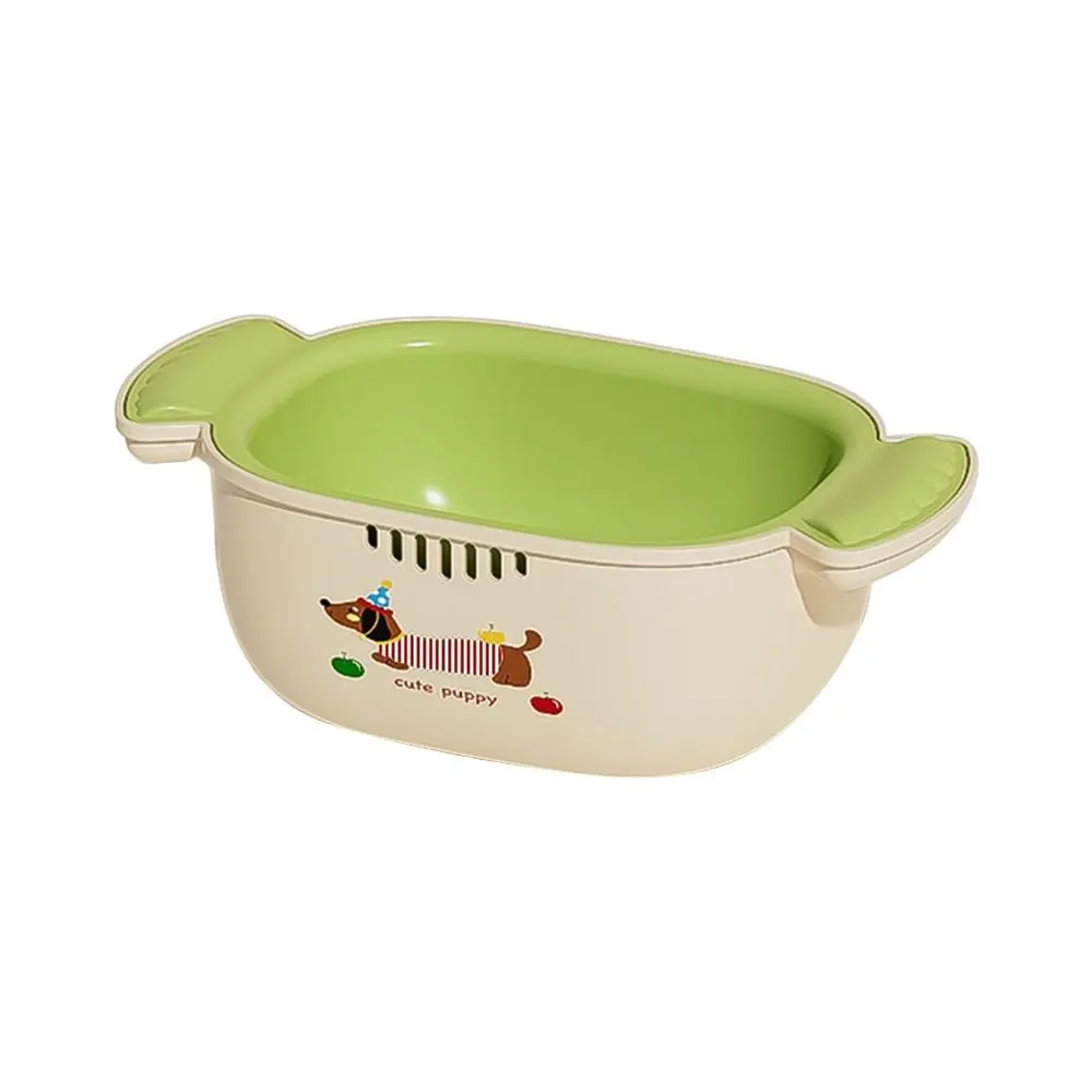 Dopamine Double Layer Drain Basket Space-saving Stackable Fruit Storage Basket Cute Handle Large Capacity Kitchen Fruit Tray