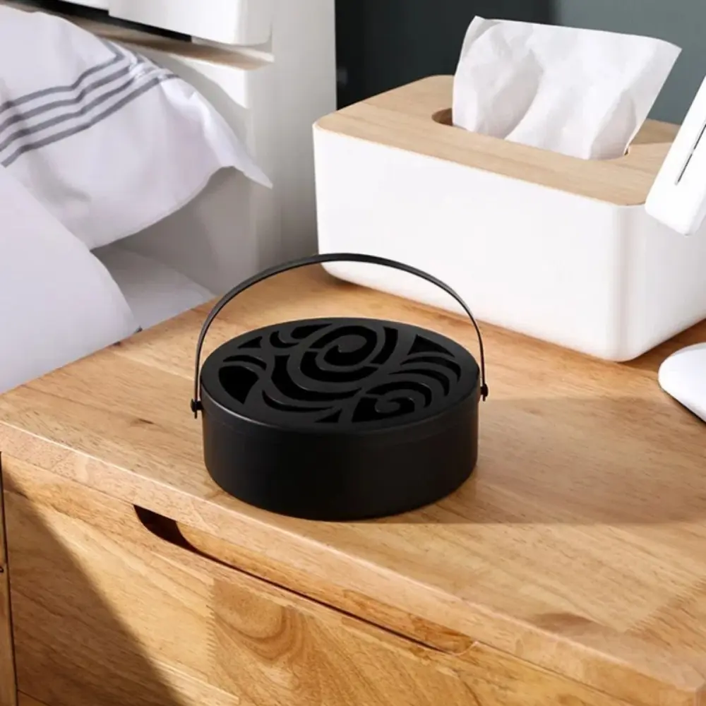 Metal Mosquito Coil Holder Hanging with Lid Mosquito Repellent Box Fireproof Hollow Out Mosquito Coil Box Sandalwood Plate