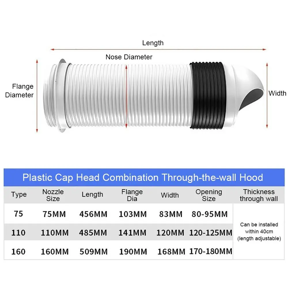 1Pcs Through Wall ABS Pipe Grid Connectable 75/110/160 Type Air Exhaust Outlet Integrated Anti-backflow Ventilation Cap