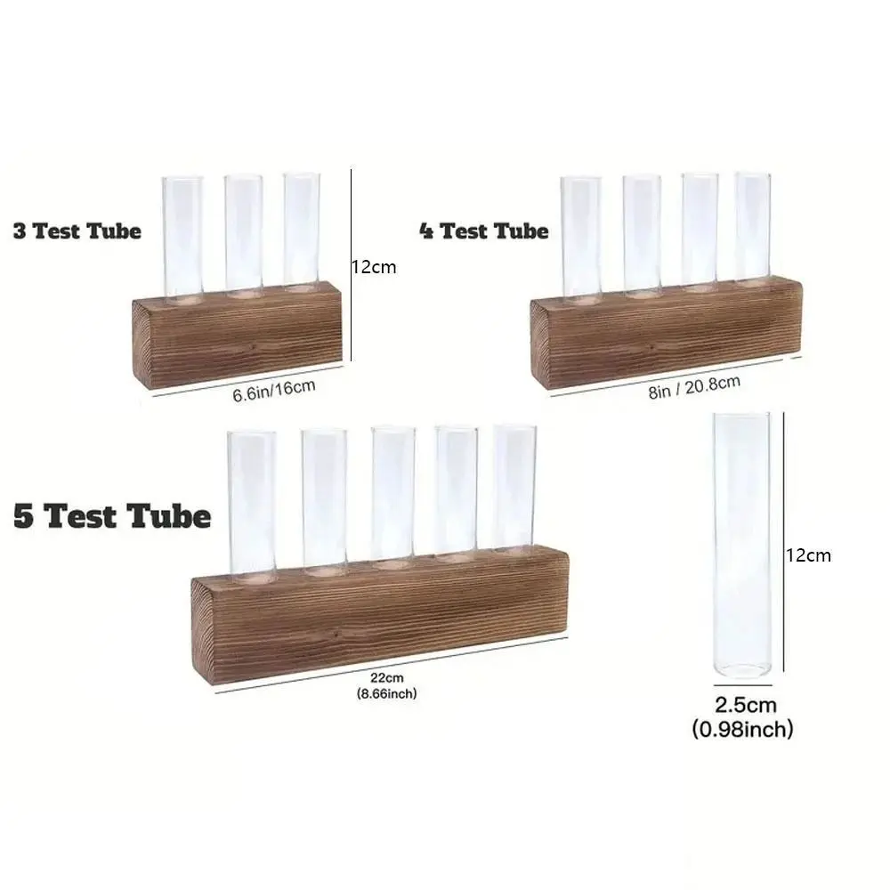 Wooden Stand Hydroponic Vase Transparent Test Tube Shape Flower Vase Creativity Minimalist Hydroponic Plants Container