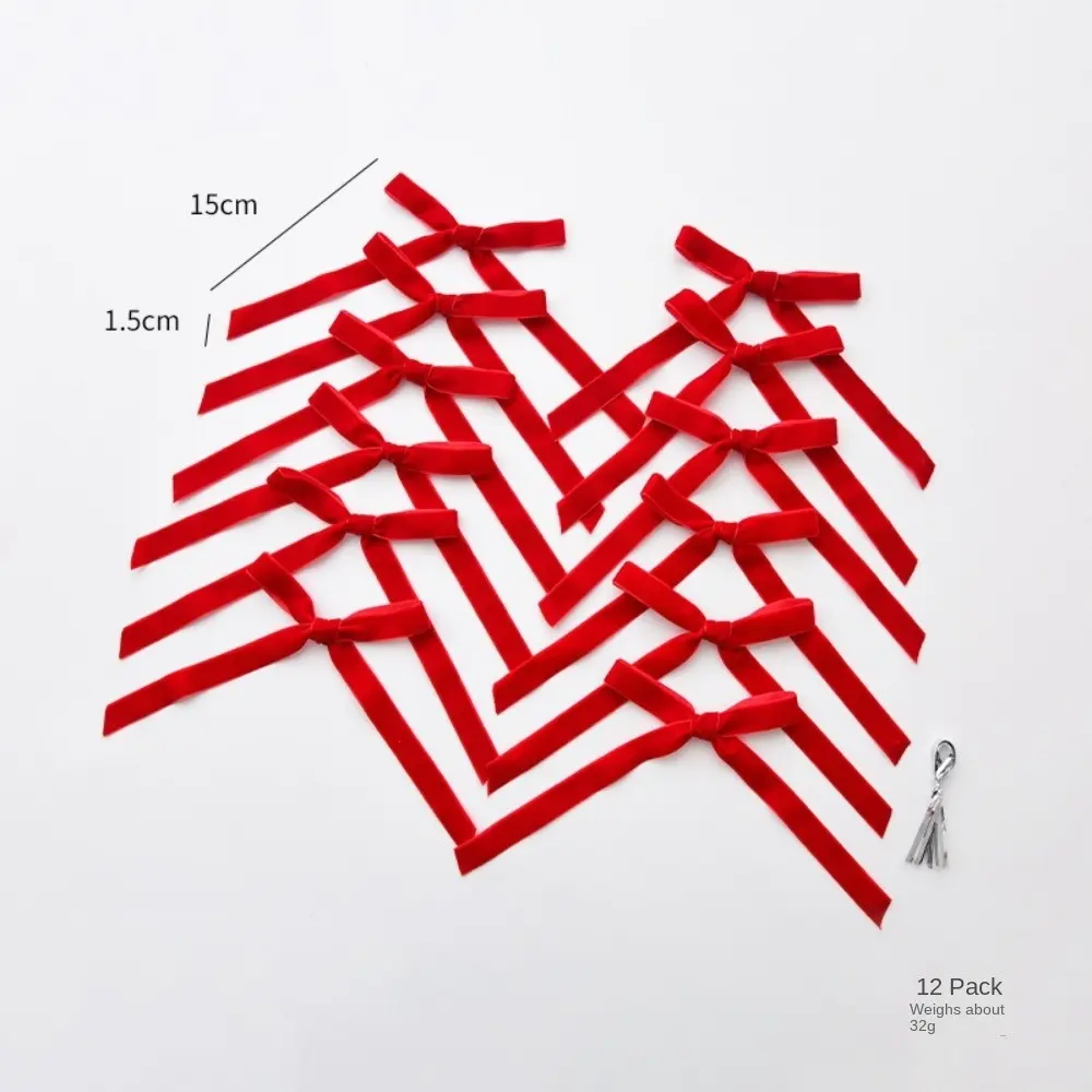 12pcs New DIY Bow Ribbon Bow Velvet Xmas Tree Ornament Xmas Tree Charm Festival Party Supplies