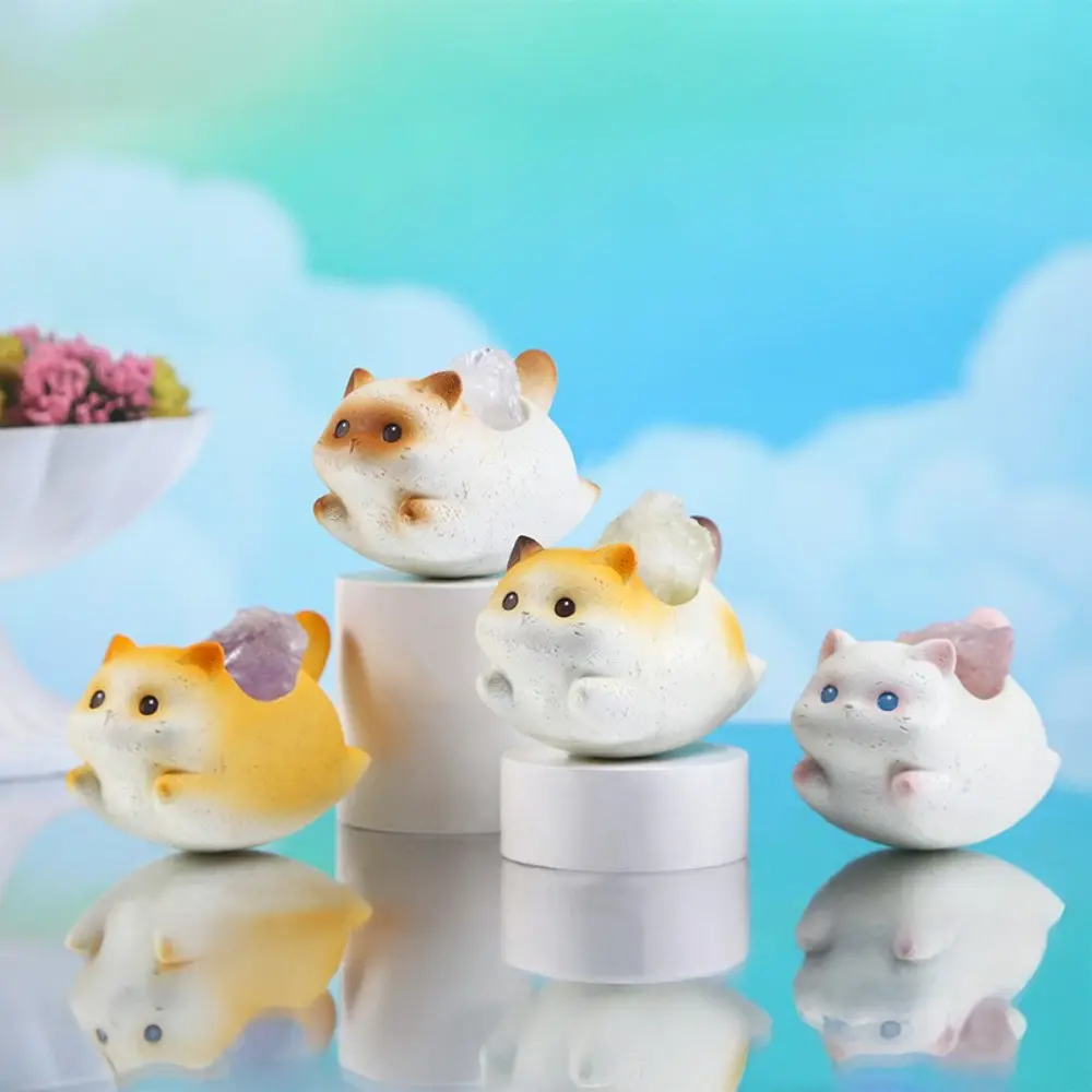 Resin Cat Crystal Ornaments Crystal Raw Stone Animal Figures Desktop Crystals Decoration Good Luck Enhance Magnetic Field
