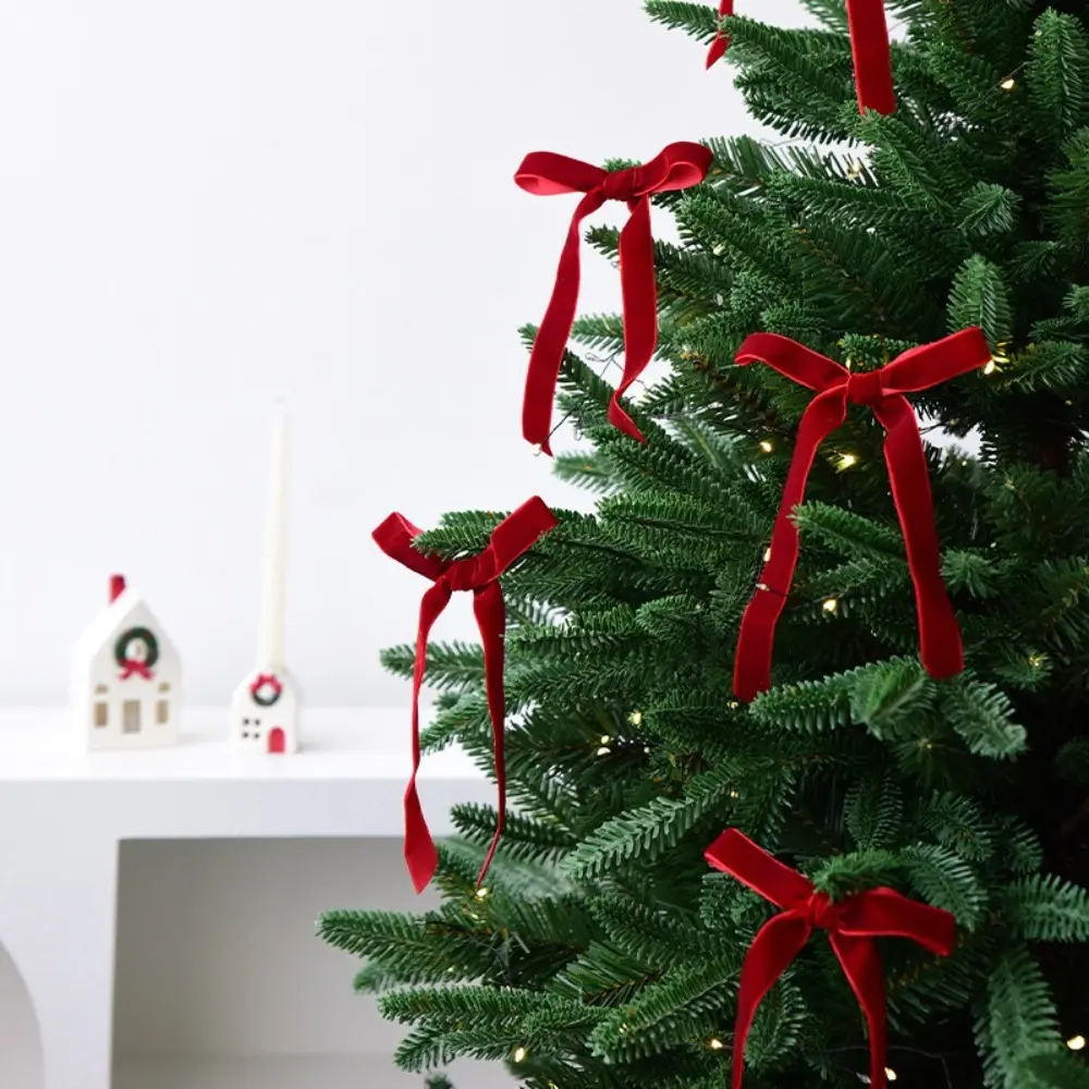 12pcs New DIY Bow Ribbon Bow Velvet Xmas Tree Ornament Xmas Tree Charm Festival Party Supplies