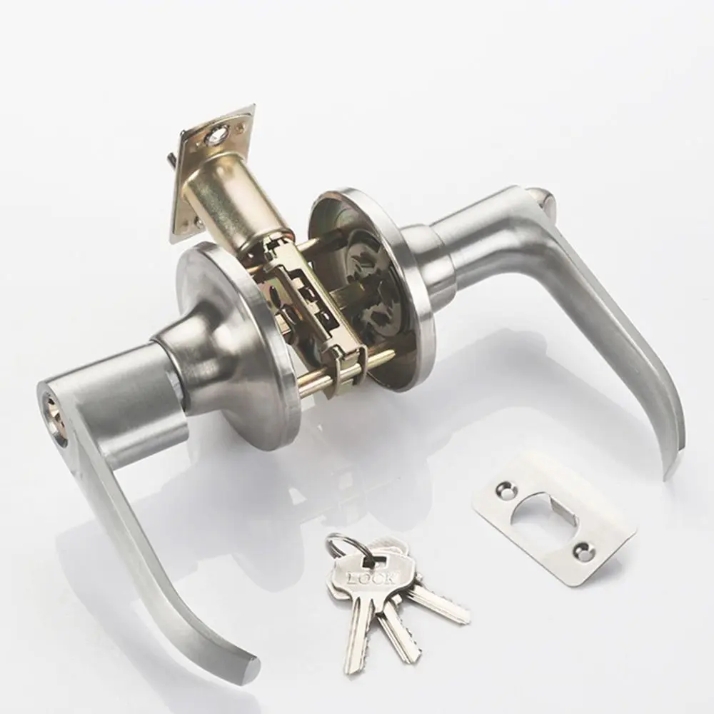 Zinc Alloy Lever Door Handle Lock L Handle with 3 Keys Doors Entrance Keyed Locks Tubular Lever Cylindrical Doorlock Household