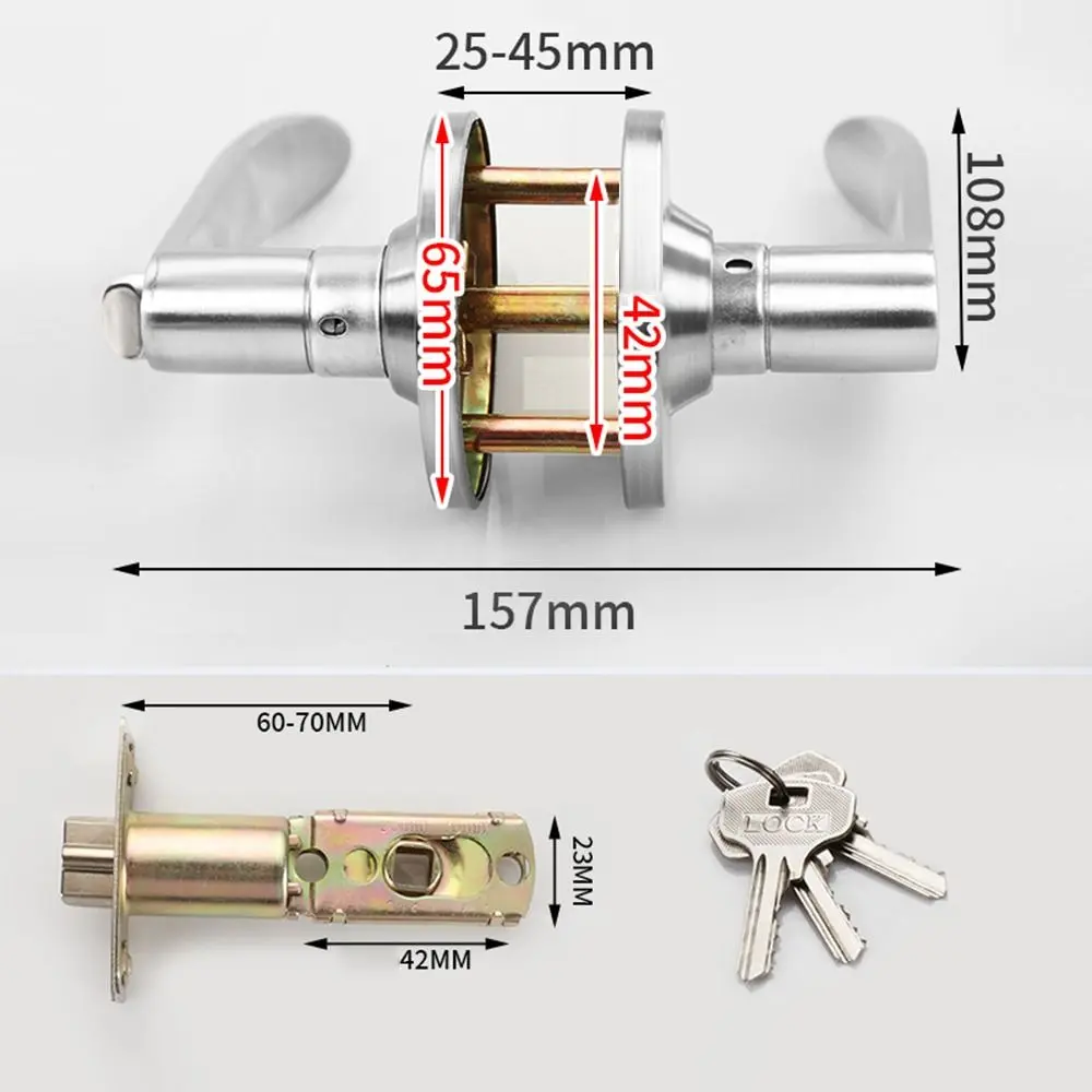 Zinc Alloy Lever Door Handle Lock L Handle with 3 Keys Doors Entrance Keyed Locks Tubular Lever Cylindrical Doorlock Household