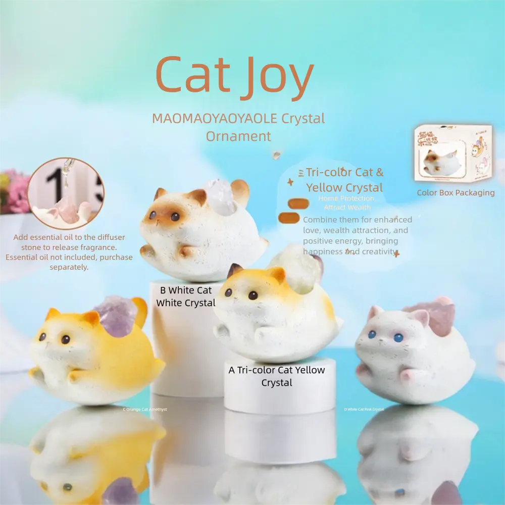 Resin Cat Crystal Ornaments Crystal Raw Stone Animal Figures Desktop Crystals Decoration Good Luck Enhance Magnetic Field