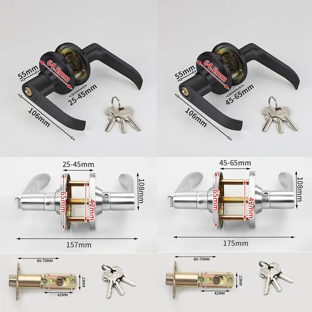 Zinc Alloy Lever Door Handle Lock L Handle with 3 Keys Doors Entrance Keyed Locks Tubular Lever Cylindrical Doorlock Household
