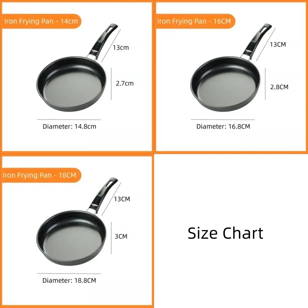 14cm/16cm/18cm Mini Frying Pan NonStick Multi-Purpose Iron Frypan Pot Kitchen Cookware Uncoated Saucepan Gas Induction Cooker