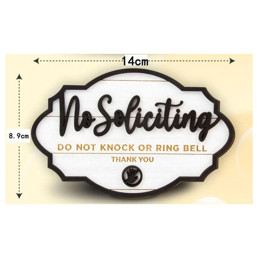 14CM No Soliciting Sign with Adhesive Pads Wooden House Door Sign Elegant Do Not Knock or Ring Bell Home Plaques Restaurants